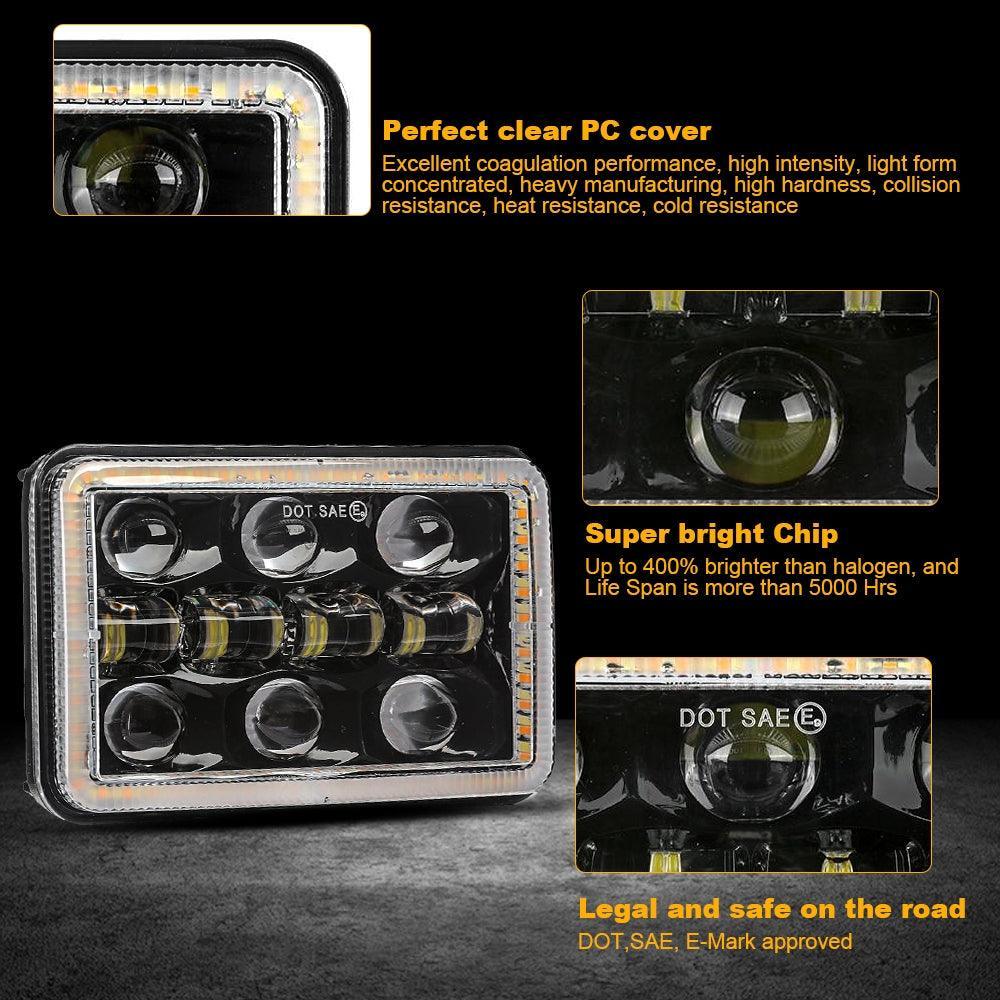 (2PCS/SET) 4x6 inch Sealed Beam LED Headlight avec Hi/Low Beam DRL clignotant Light – vue 3