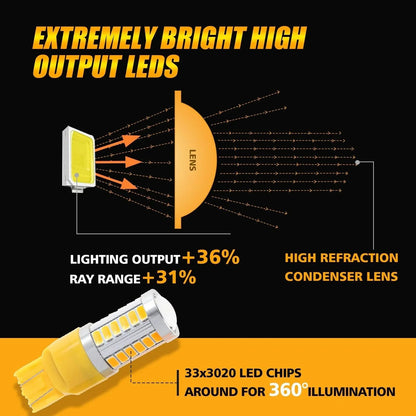T20 7443 7440 LED clignotant Light Rear/Front, Side Maker Light 20W 4000LM 3500K orange 33LED série – 2 ampoules – vue 8