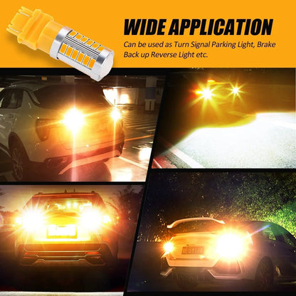 T25 3157 3156 Ampoules LED pour clignotants avant/arrière et feux latéraux 20W 4000LM 3500K orange 33LED série – 2 ampoules