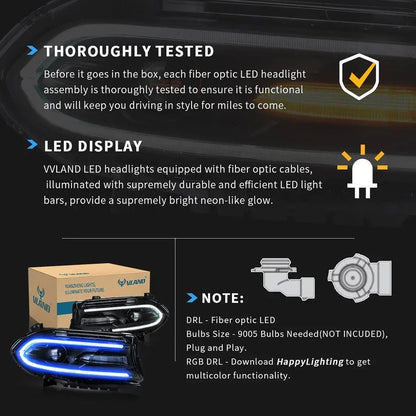 LED bloc optique avant RGB Style projecteur double faisceau noir pour 2015–2023 Dodge Charger 7th Gen (LD) – vue 10