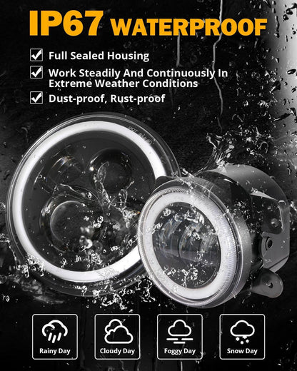 Upgraded RGB 7″ phares + 4″ antibrouillards Combo pour Jeep Wrangler JK avec commande par application – vue 8 – NOVADOMIO
