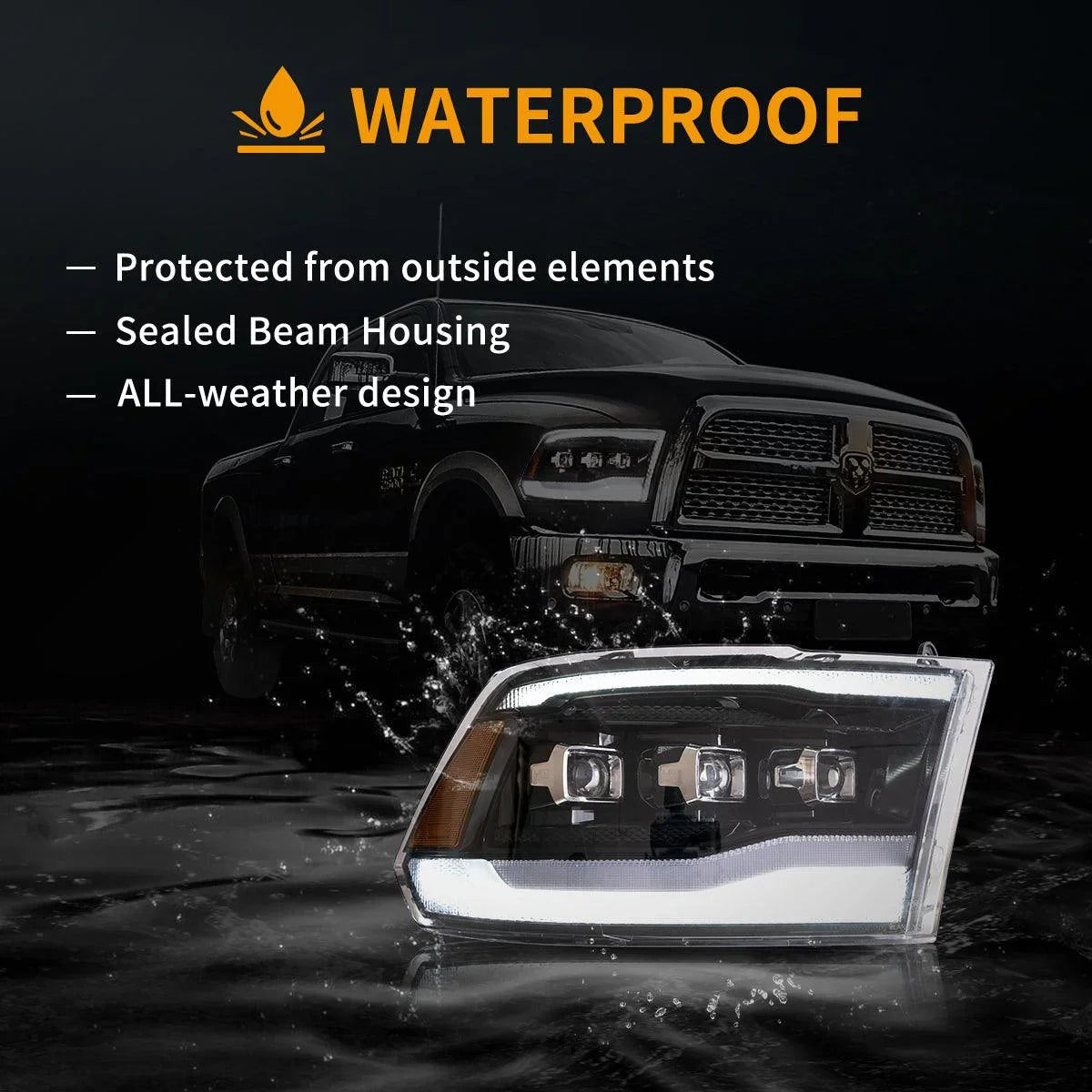 LED bloc optique avant Matrix Projector noir pour 2009-2018 Dodge Ram 4th Gen 1500 2500 3500 – vue 7