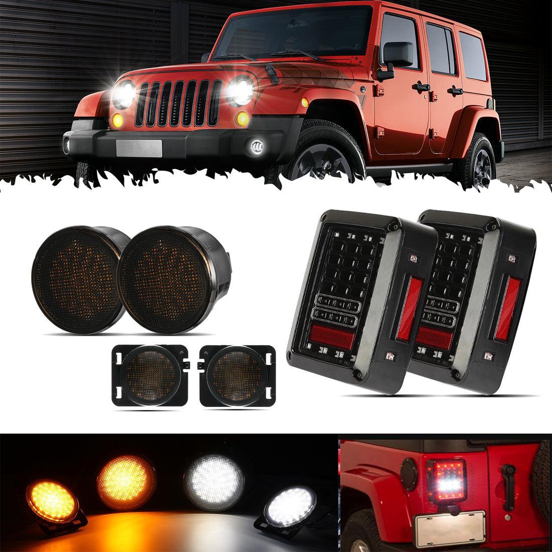 LED Smoke Tail Light + Front clignotant & Fender Flares feu latéral Light pour 2007-2017 Jeep Wrangler JK