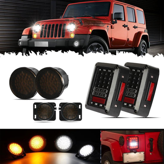 LED Smoke Tail Light + Front clignotant & Fender Flares feu latéral Light pour 2007-2017 Jeep Wrangler JK