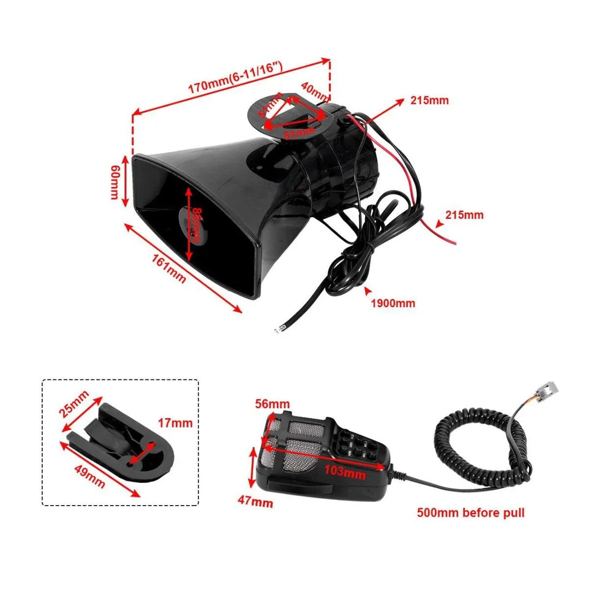 Auxbeam 12V 100W Horns 7 Tone Emergency Warning Siren avec Mic PA Speaker – vue 10