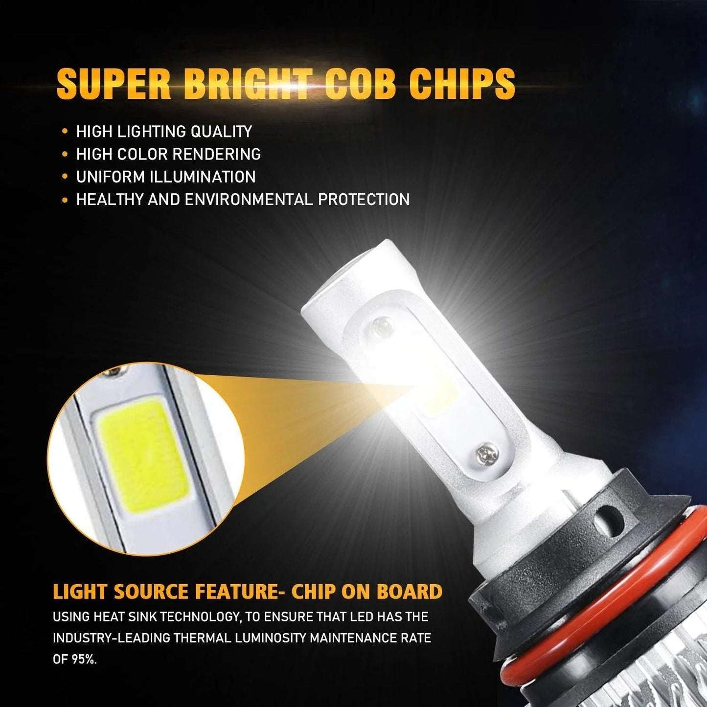 9004/HB1 Ampoules de phare LED 72W 8000ML S2 série Super Brightes COB 6500K blanc froid – 2 ampoules – vue 3