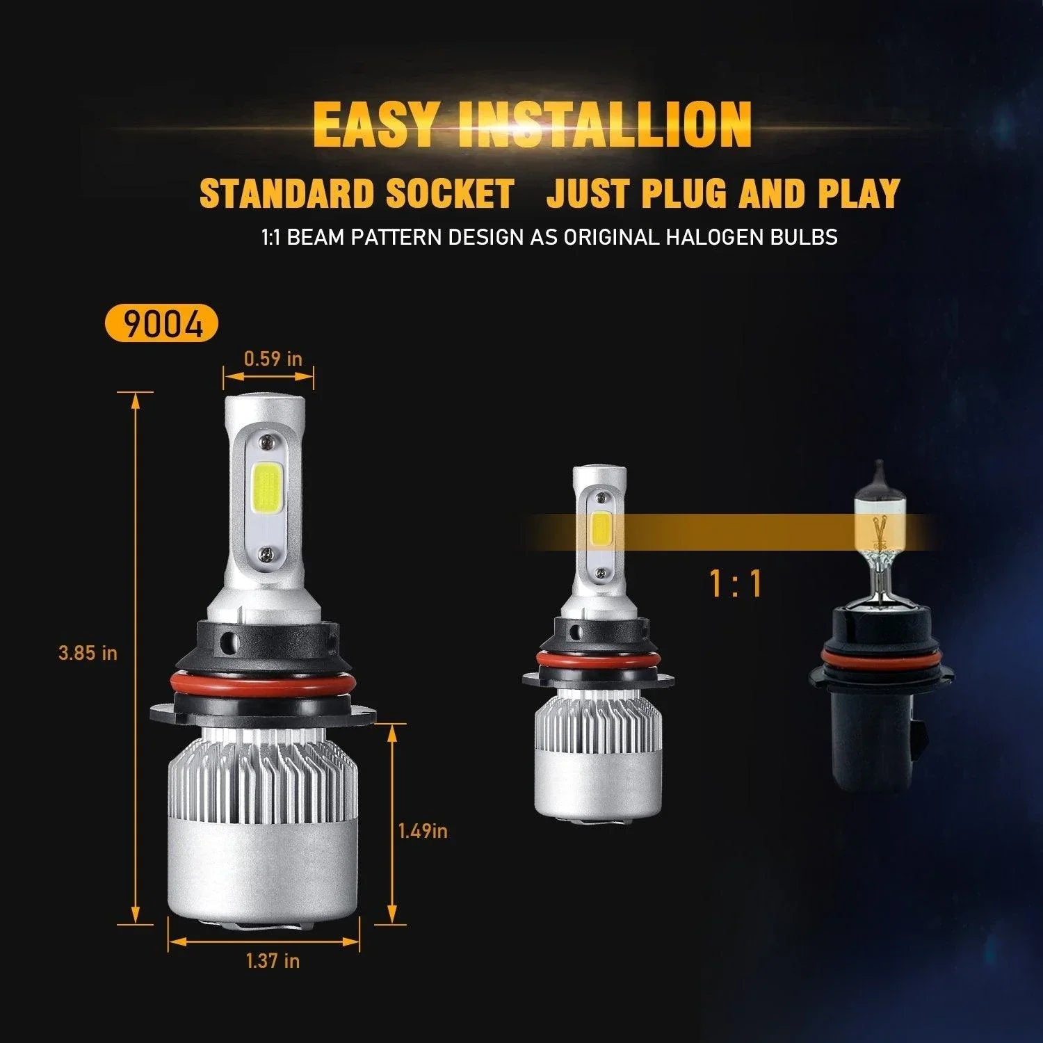 9004/HB1 Ampoules de phare LED 72W 8000ML S2 série Super Brightes COB 6500K blanc froid – 2 ampoules – vue 8