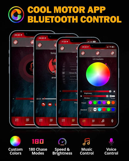 Upgraded RGB 9″ phares + 4″ antibrouillards Combo pour Jeep Wrangler JL avec commande par application – vue 5 – NOVADOMIO