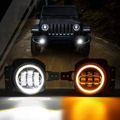 Lot de 2 4″ 30 W rond LED antibrouillards avec DRL&orange clignotant pour Jeep Wrangler JL JLU 2018 2019 2020 – NOVADOMIO