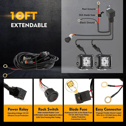 4 pièces 3″ SPOT projecteurs LED compacts & Dual montant A supports inférieurs sur charnière de pare-brise pour Jeep Wrangler