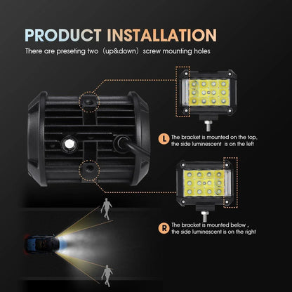 4 pièces 4″ projecteurs LED compacts faisceau combiné & Dual montant A supports inférieurs sur charnière de pare-brise pour