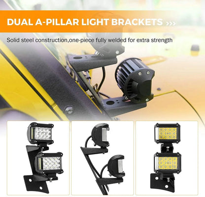 2 pièces noir Dual montant A supports inférieurs sur charnière de pare-brise Projecteurs LED compacts pour 2007–2017 Jeep