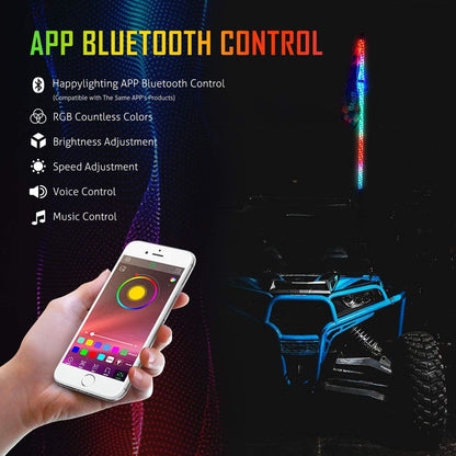 3FT/4FT RGB LED fouet LED avec commande Bluetooth & rouge universel mât lumineux support d’éclairage pour tous les UTVs avec