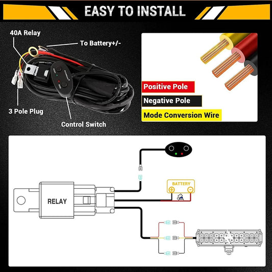 Faisceau électrique 10FT, Customized pour AUXBEAM 6 modes Barres LED, 12 V 40 A Relay pour commutation entre les différents