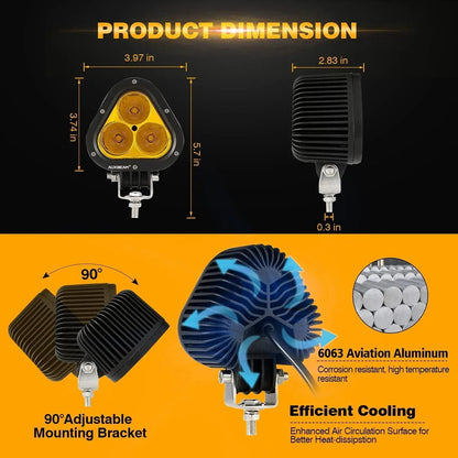 T4 série | 4″ 90 W Triangle Spot orange projecteurs LED compacts – vue 8 – NOVADOMIO
