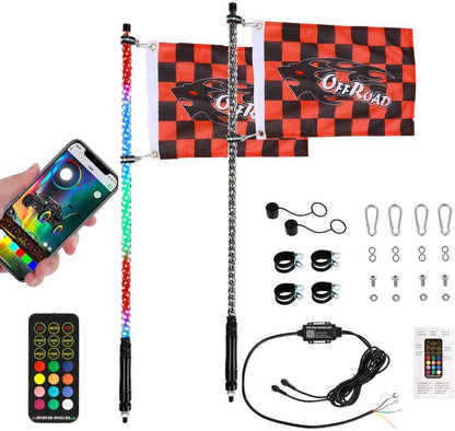 2 pièces 3FT RGB LED fouets LED avec clignotant & feu stop + RGB LED éclairages de soubassement kit avec commande Bluetooth