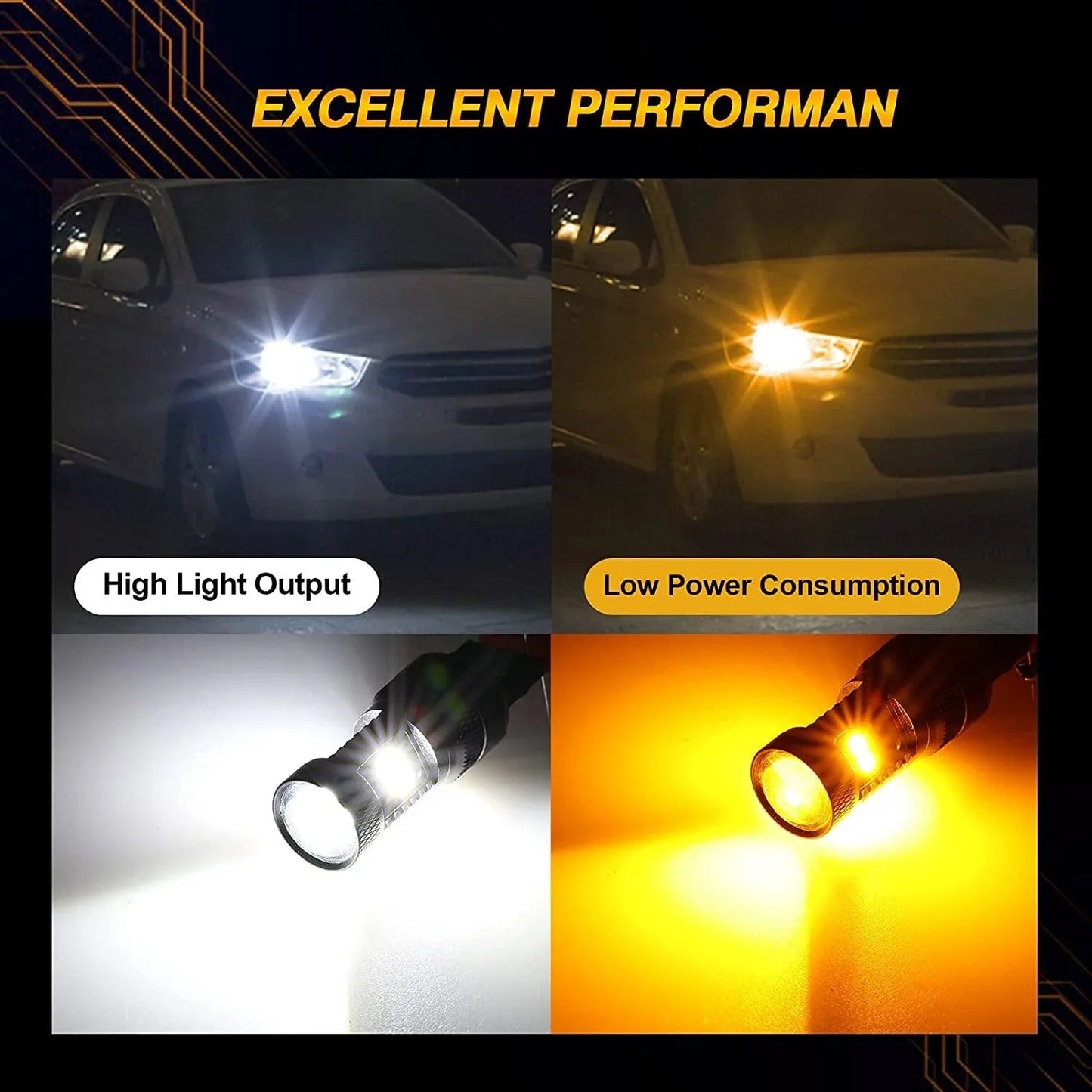 T20 7443 7440 Ampoules LED pour clignotants avant et feux de jour 300% haute luminosité bicolore à commutation blanc & orang…