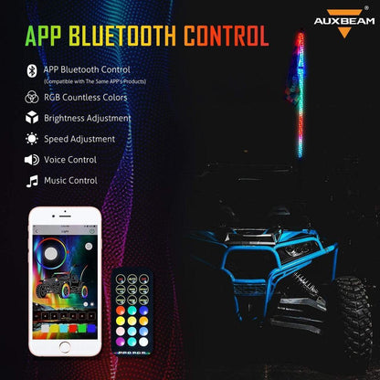 2 pièces 3FT RGB LED fouets LED avec clignotant & feu stop + RGB LED éclairages de soubassement kit avec commande Bluetooth