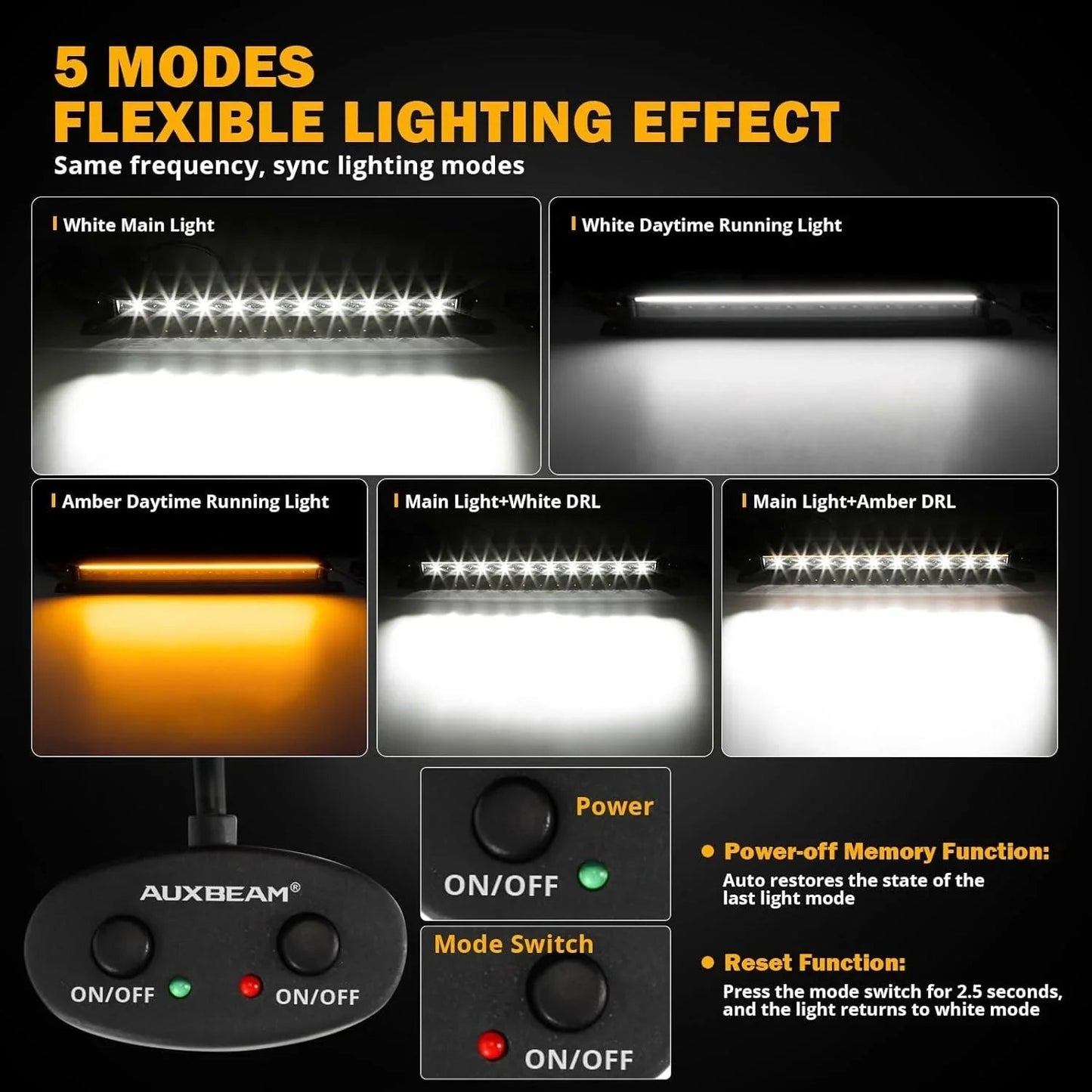 SP-DRL série 22 Inch 114W 12440LM Single Row Off Road Barres LED avec orange&blanc DRL – vue 5