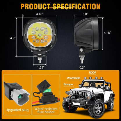 P4 série | 4″ 90 W 9 000 lm 6 modes projecteurs LED compacts feux longue portée – vue 3 – NOVADOMIO