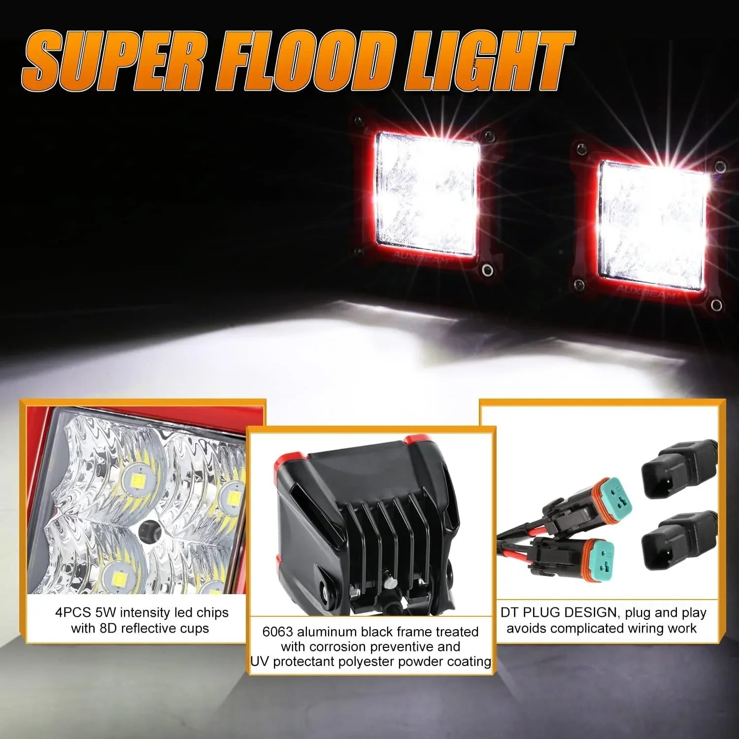 3 Inch 40W Spot/faisceau large LED Pods Light + Universal LED Working Lights Mounting Brackets – vue 5