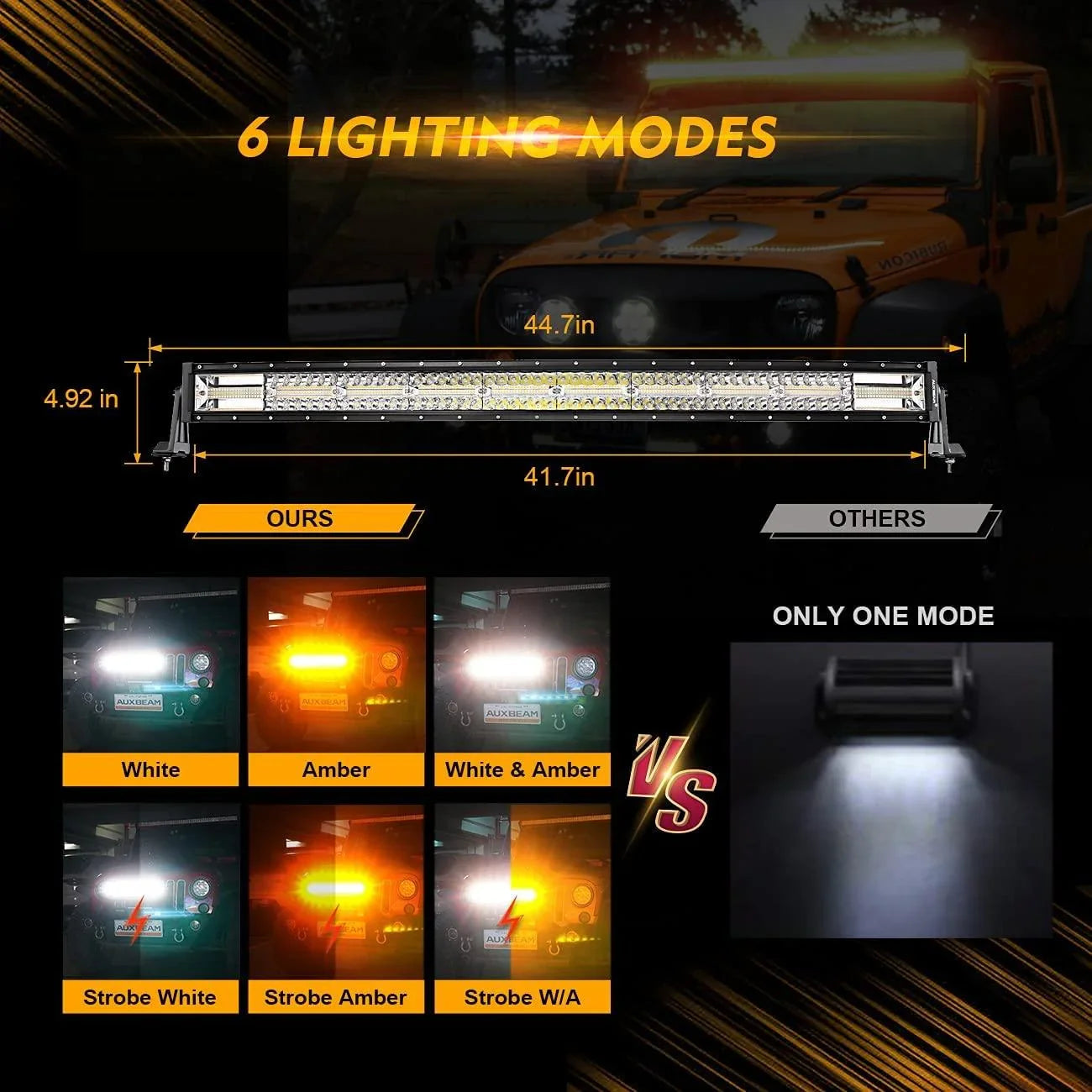 6 Modes série 42 Inch blanc&orange Curved Off Road Barres LED – vue 5