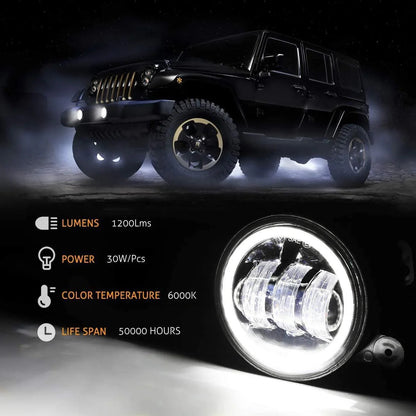 7″ LED Halo phares & 4″ 30 W LED antibrouillards avec blanc DRL avec orange clignotant pour Jeep Wrangler2007-2018 JK – vue 3