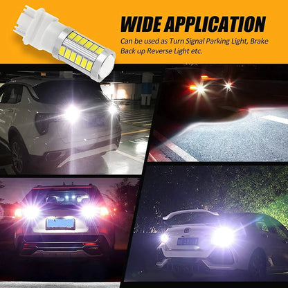 T25 3157 3156 Ampoules LED pour recul, clignotants, stop et feux arrière 20W 4000LM 6500K blanc 33LED série – 2 ampoules