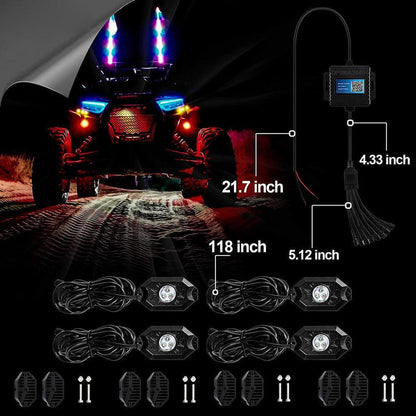 2 pièces 3FT RGB LED fouets LED avec clignotant & feu stop + RGB LED éclairages de soubassement kit avec commande Bluetooth
