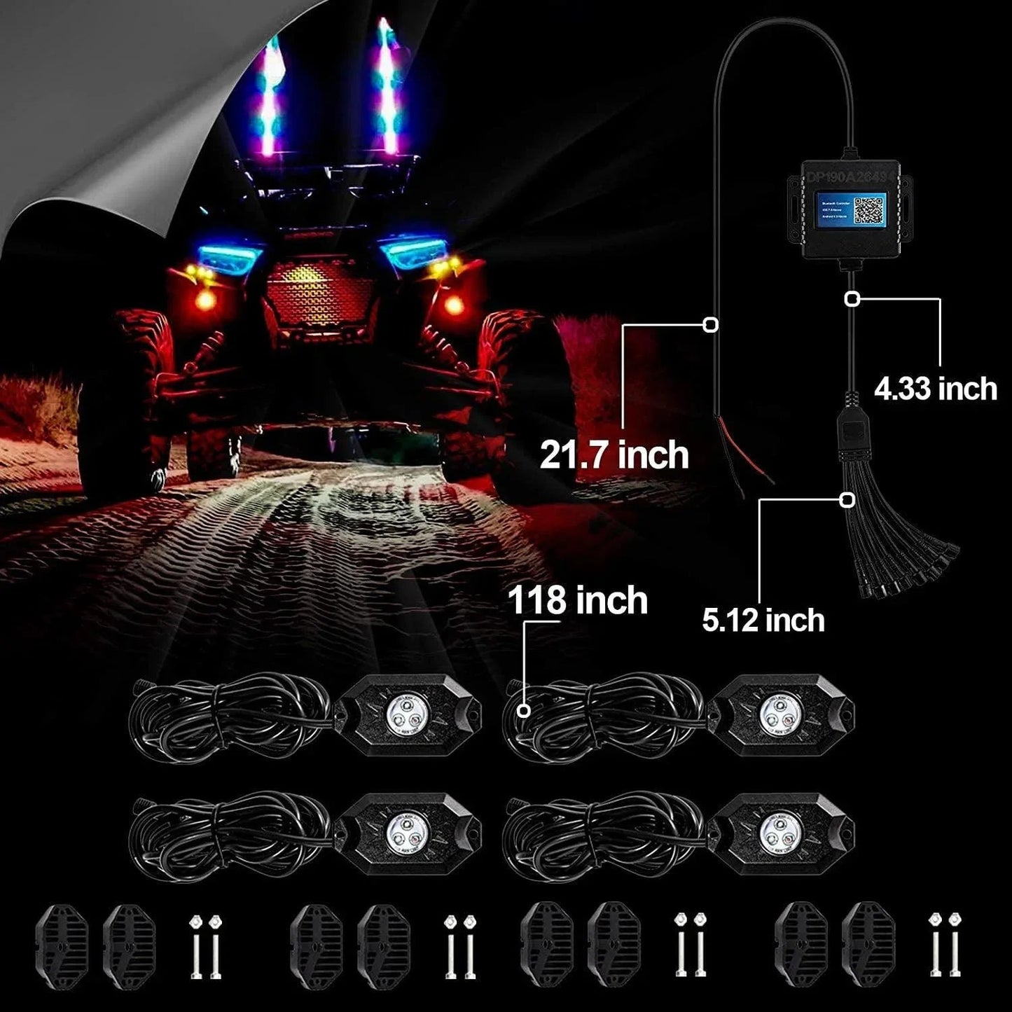 RGB LED Rock Light Set avec Bluetooth Controller pour GMC Sierra AT4 GMC Sierra 1500/2500/3500 – vue 6