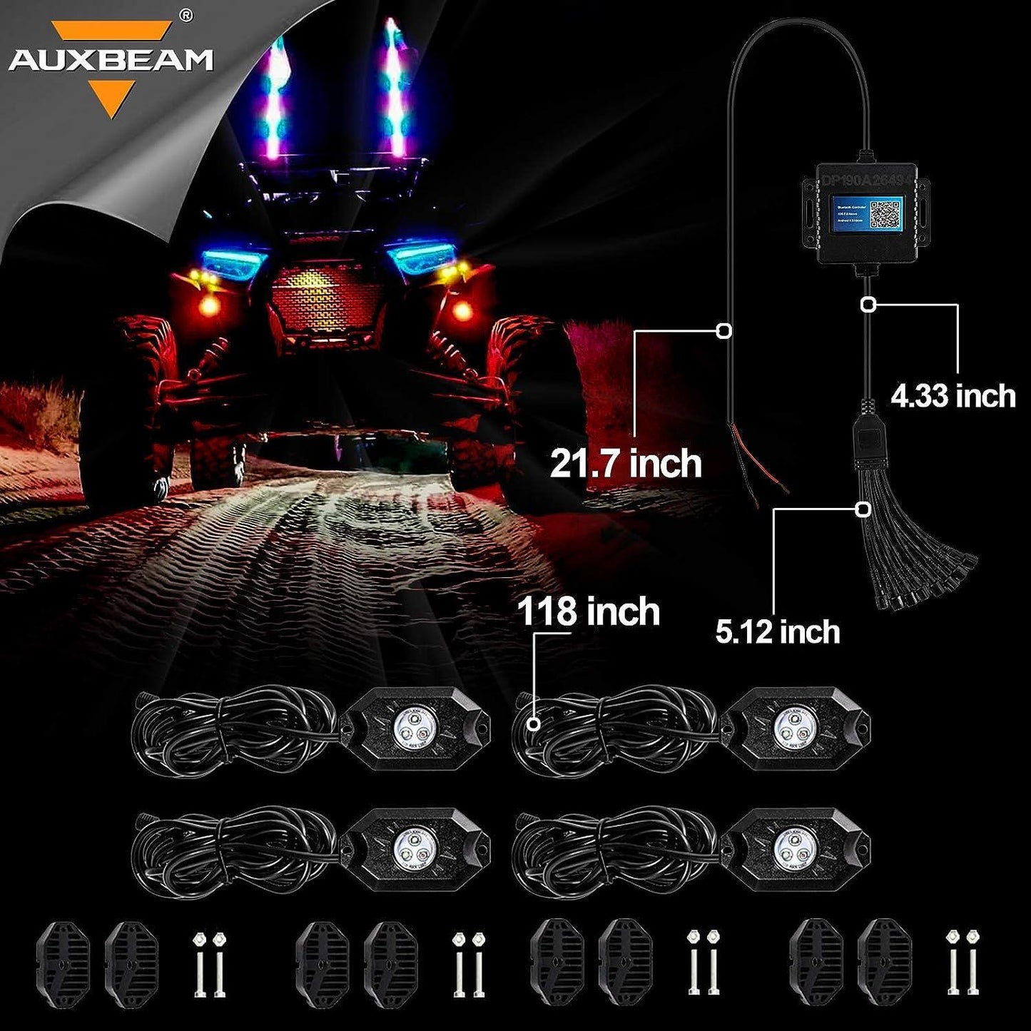 4Pcs RGB LED Rock Light Set avec Bluetooth Controller – vue 7