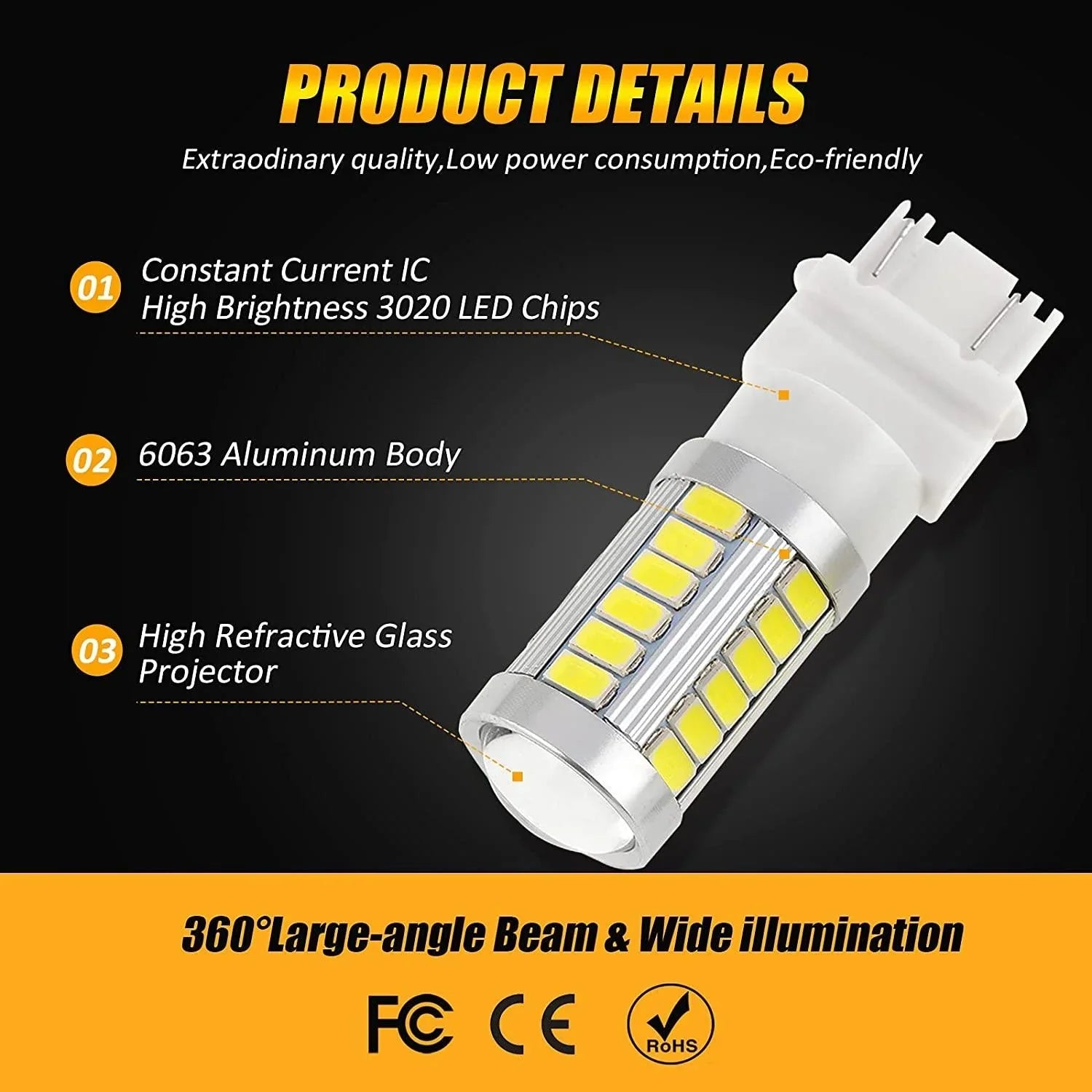 T25 3157 3156 Ampoules LED pour recul, clignotants, stop et feux arrière 20W 4000LM 6500K blanc 33LED série – 2 ampoules – v…