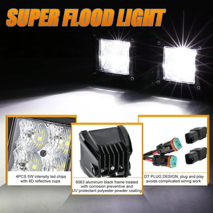 3″ Spot/faisceau large projecteurs LED compacts + universel LED feux de travail supports de montage – vue 5 – NOVADOMIO