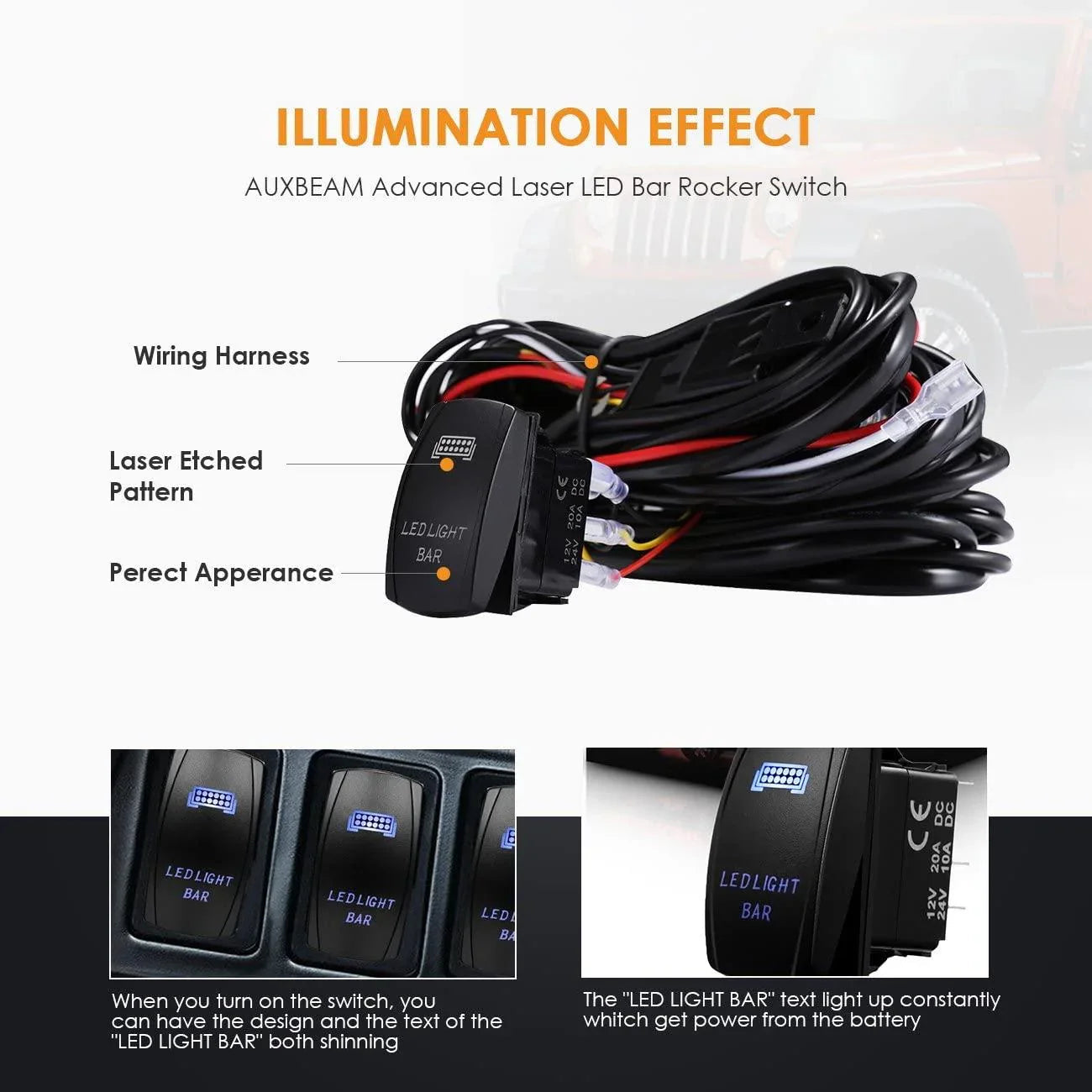 (2 Leads)Barres LED Rocker Switch avec 3Pcs Switching Lines Wiring Loom Harness Kit avec Fuse and Relay – vue 5