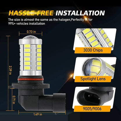 H10 9145 9140 HB3 LED Fog Light/DRL 50W 4000LM 6500K blanc 33LED série – 2 ampoules – vue 3 – NOVADOMIO