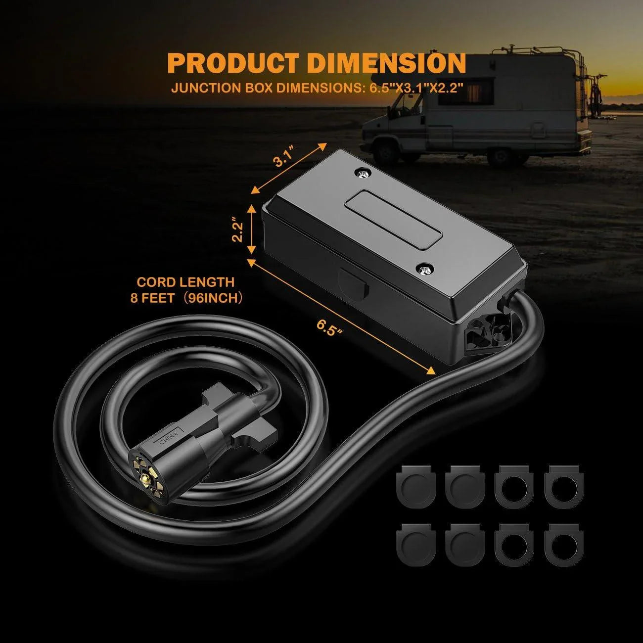 7 Way Trailer Cord, 7 Pin Trailer Plug avec 7 voies Junction Box, 8 Feet Trailer Connector Cable Wiring Harness avec Waterpr…