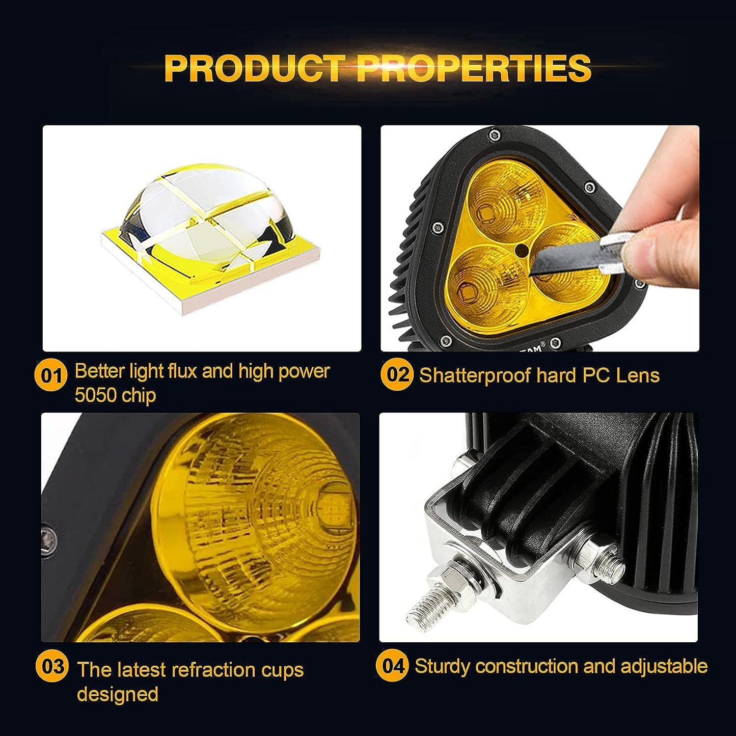 T4 série | 4 Inch 90W Triangle Spot orange LED Pods Lights – vue 5
