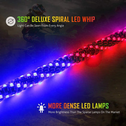 3FT/4FT RGB LED fouet LED avec commande Bluetooth + fouet LED supports de montage pour UTV, ATV, véhicule tout-terrain – vue