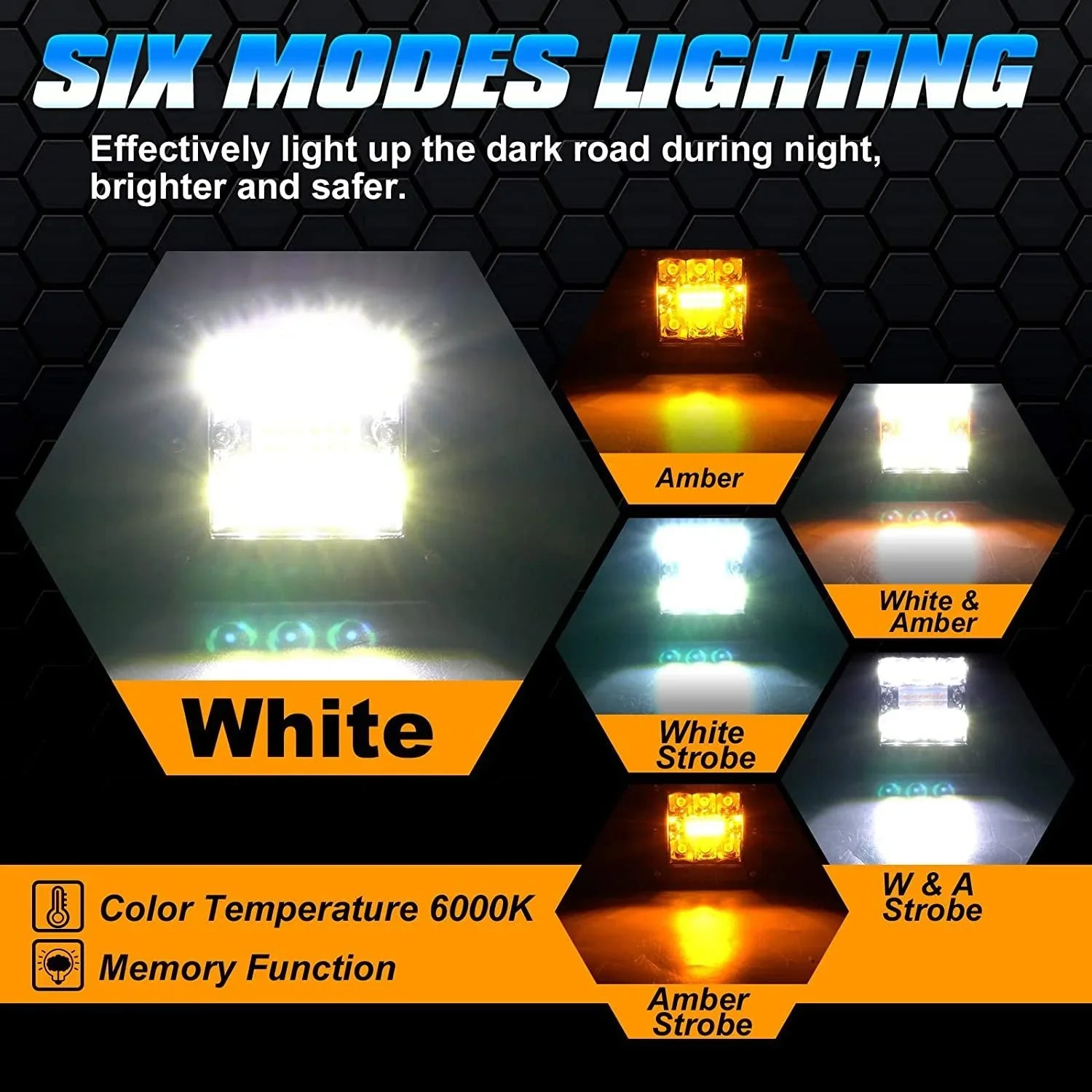 (2pcs/set) 3 inch 72W 6 Modes blanc&orange LED Working Light pour SUV ATV UTV Trucks Pickup Boat – vue 2