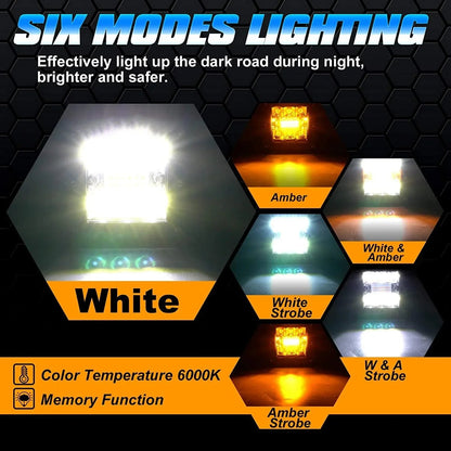 Lot de 2 3″ 72 W 6 modes blanc&orange feu LED de travail pour SUV ATV UTV camions pick-up bateau – vue 2 – NOVADOMIO