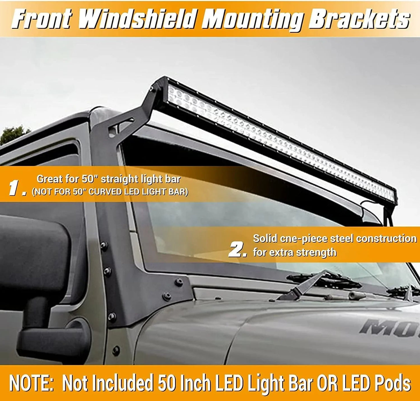 50" Straight Barres lumineuses Windshield Mounting Brackets pour 1997-2006 Jeep Wrangler TJ – vue 3
