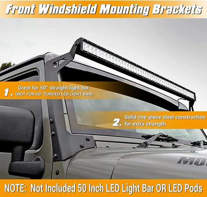 50″ droit Barres lumineuses pare-brise supports de montage pour 1997–2006 Jeep Wrangler TJ – vue 3 – NOVADOMIO
