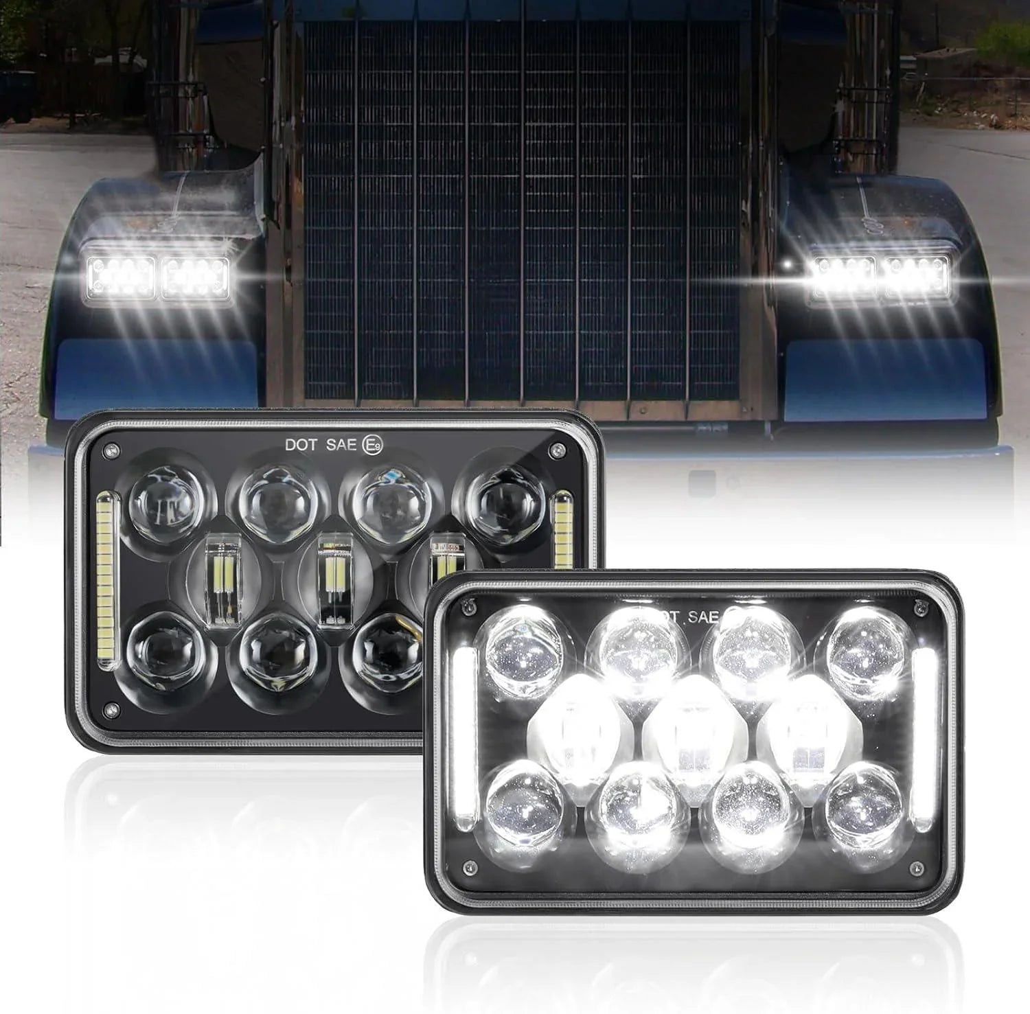 4x6 LED Headlights Rectangular Headlamps avec DRL High Low Beam DOT Approved Compatible avec Peterbil Kenworth Freightliner…