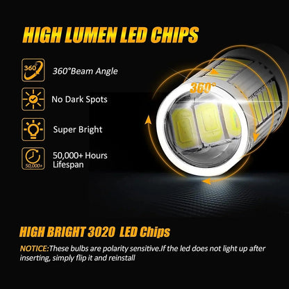 1156 P21W BA15S LED Ampoules LED frein / recul / position / clignotant 50W 8000LM blanc froid/orange/rouge 33 série – 2