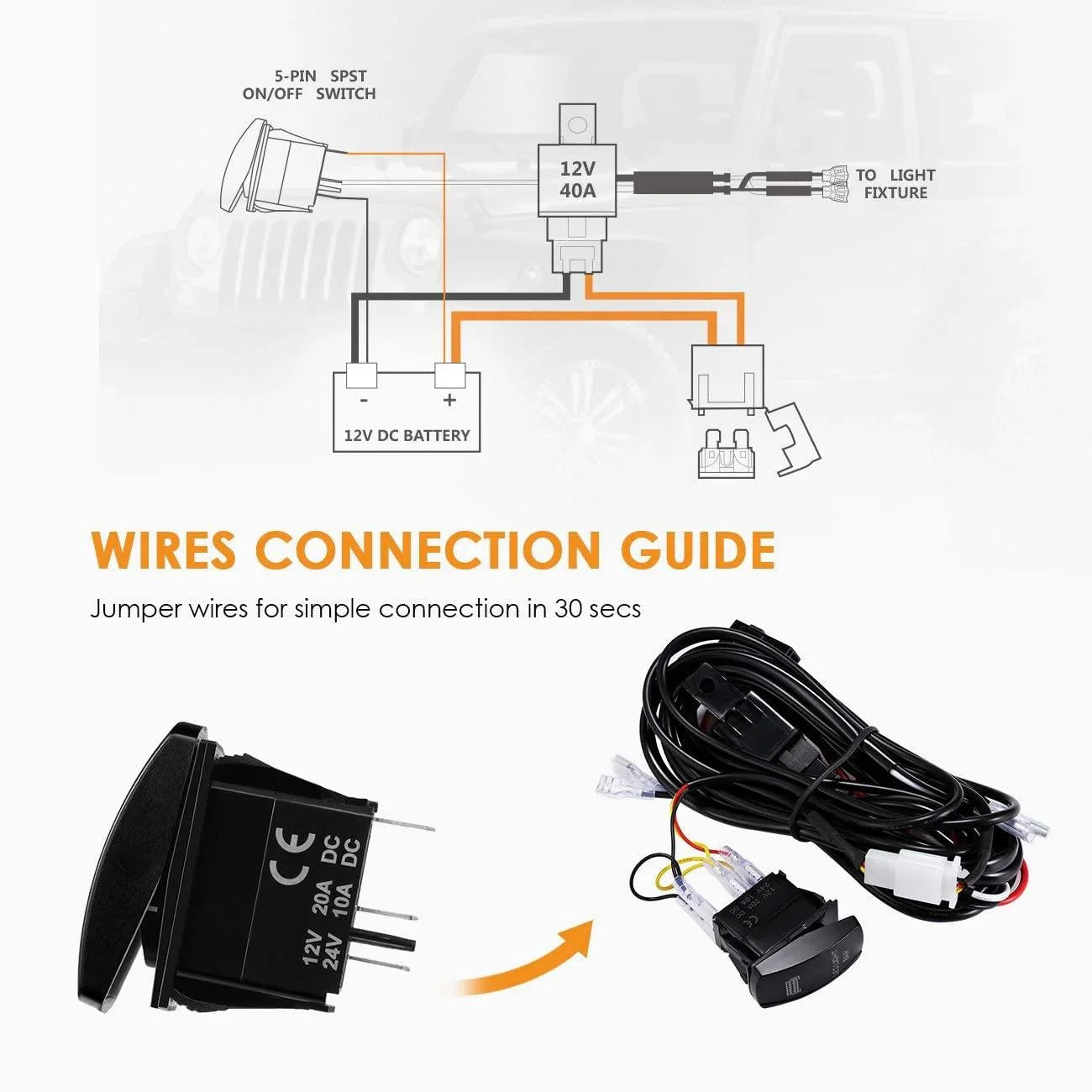 (2 Leads)Barres LED Rocker Switch avec 3Pcs Switching Lines Wiring Loom Harness Kit avec Fuse and Relay – vue 7