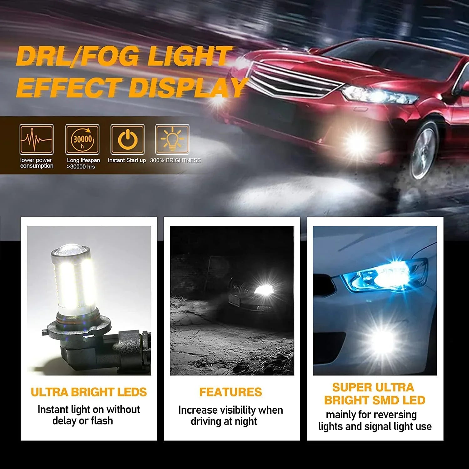 H10 9145 9140 HB3 LED Fog Light/DRL 50W 4000LM 6500K blanc 33LED série – 2 ampoules – vue 7