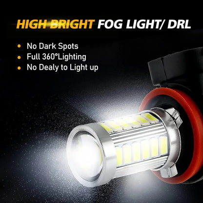 H11 H9 H8 H16JP Ampoules LED antibrouillard / DRL 50W 4000LM 6500K blanc 33LED série – 2 ampoules – vue 3 – NOVADOMIO