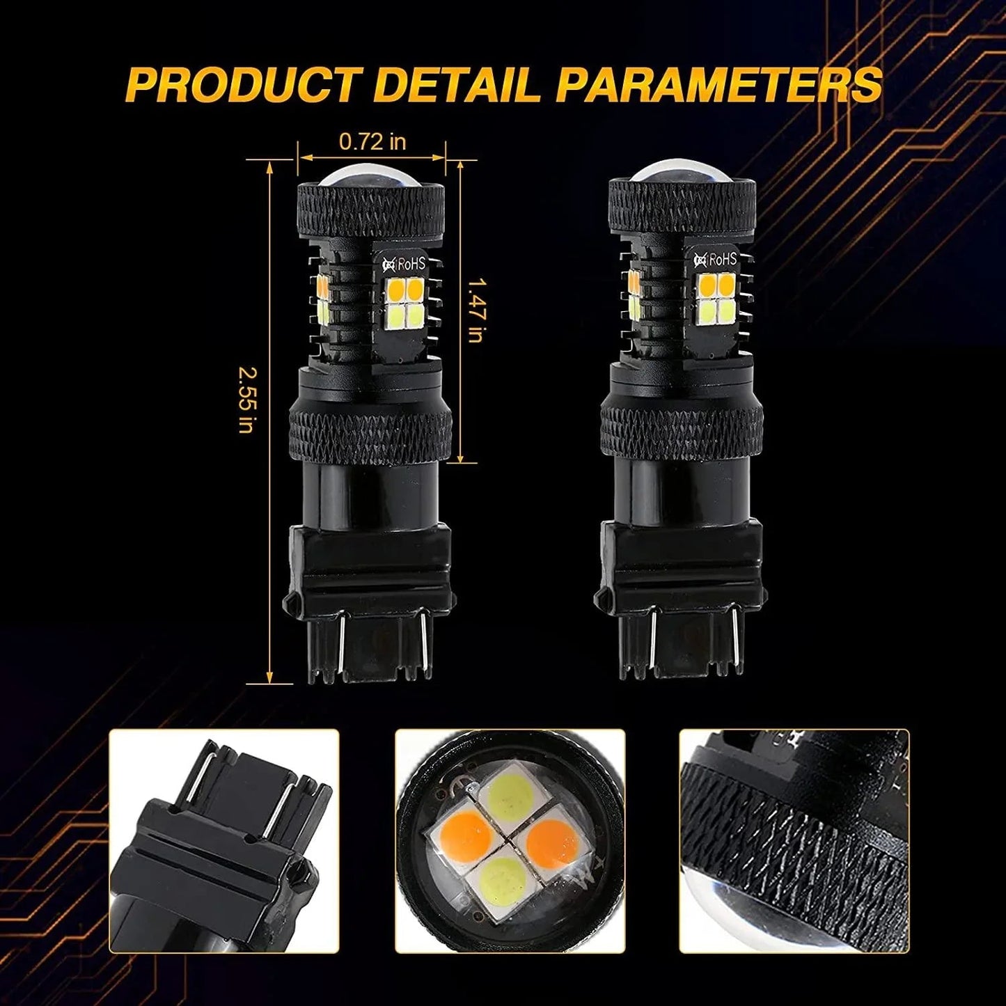 T25 3157 3156 Ampoules LED pour clignotants avant et feux de jour 300% haute luminosité bicolore à commutation blanc & orang…