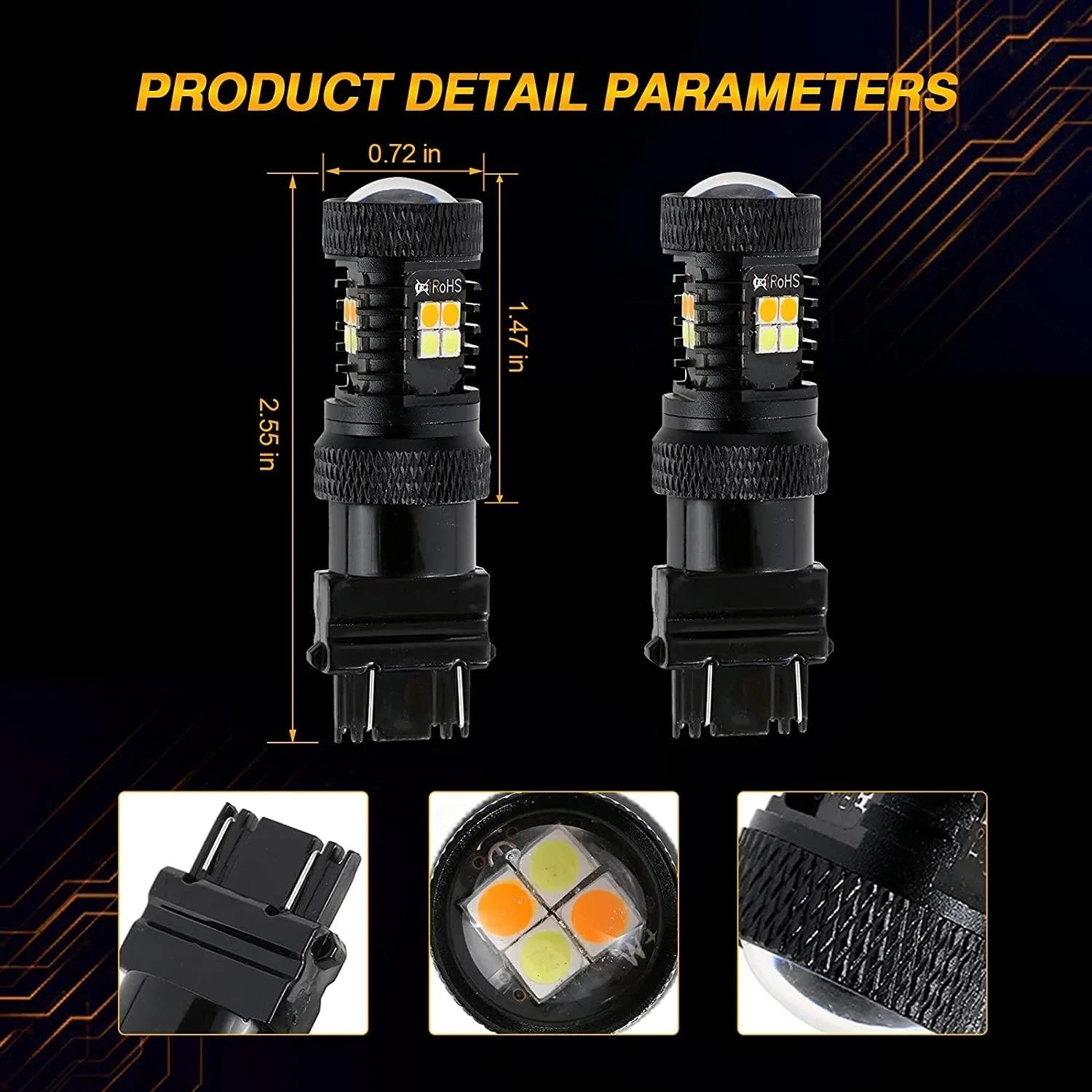 T25 3157 3156 Ampoules LED pour clignotants avant et feux de jour 300% haute luminosité bicolore à commutation blanc & orang…