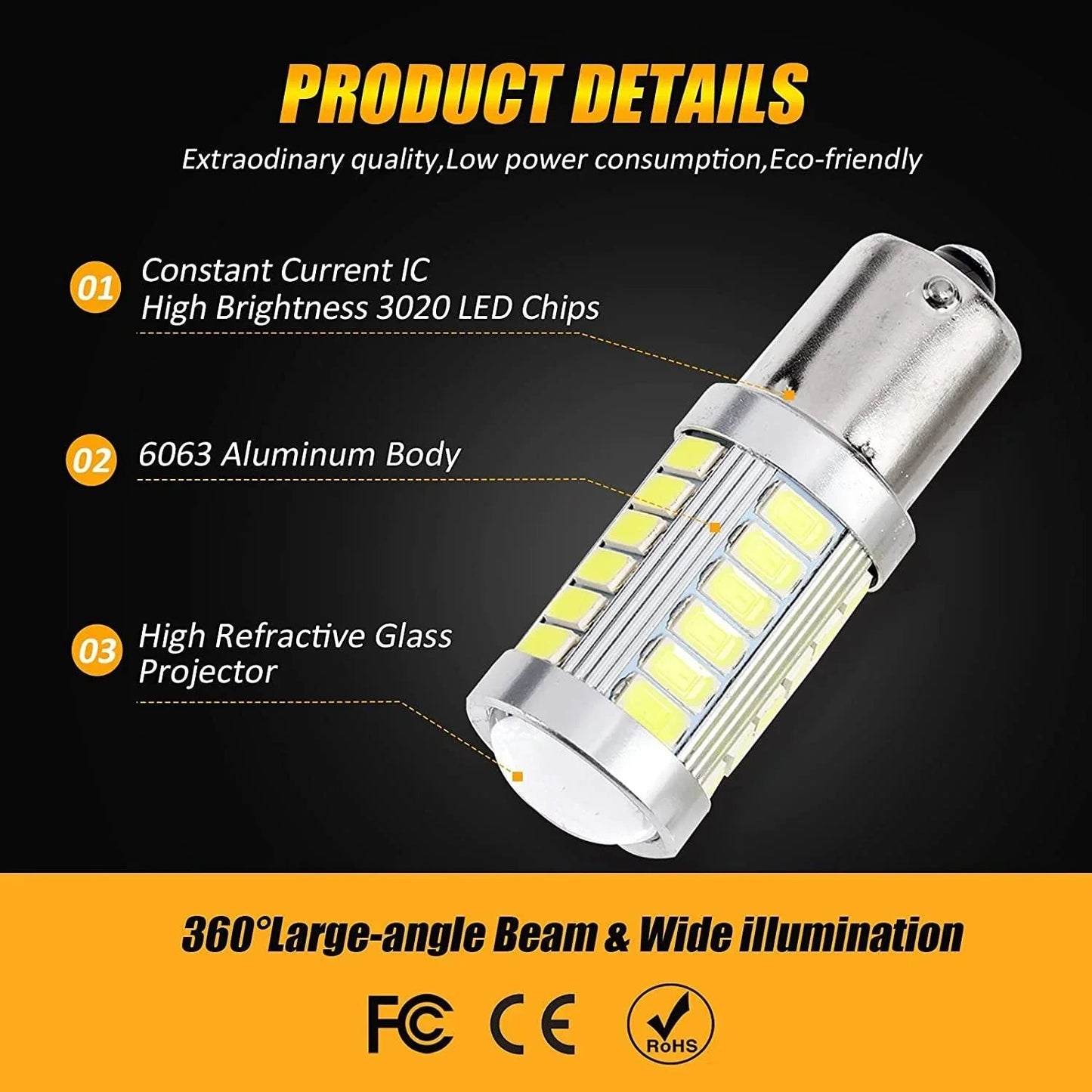 1156 P21W BA15S LED Brake/Reverse/Parking/Tail/Turn Singnal Light Bulbs 50W 8000LM blanc froid/orange/rouge 33 série – 2 amp…